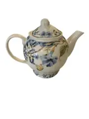 English Style Lyanna Blue White Flowers butterflies fine porcelain teapot