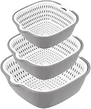 Fruit Vegetable Cleaning Basin 2 in 1 Washing Basket Sets Kitchen Double Layer Washing Strainer Colander Drain Baskets,3 Set Kitchen Draining Bowl Vegetable Washing Basket