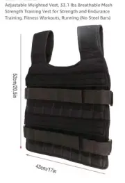 Weight Training Vest Adjustable OSFM Black No Steel Bars Vest Only