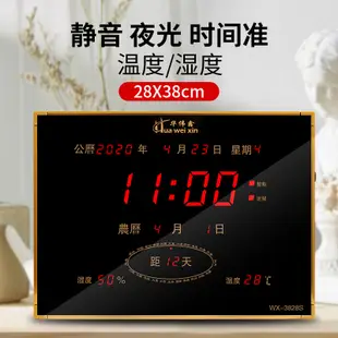 華偉鑫led數位萬年曆電子鐘超大數字掛鐘客廳靜音夜光24節氣鍾錶