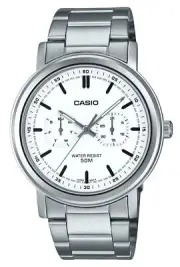 Casio MTP-E335D-7EV Stainless Steel White Dial Day/Date Quartz Analog Mens Watch