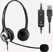 NEW Corded USB Headset w/Microphone Noise Cancelling & in-line Controls, Wantek