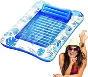 Inflatable Pool Floats - Foldable Pool Air Mattress | Lake Floating Raft Water Lounger with Cup Holder for Beach Sunbathing Lakeside Leisure