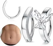 [Sanfenly] 2Pcs 14G Dangle Clicker Belly Button Ring for Women Surgical Steel CZ Opal Belly Ring Simple Reverse Navel Rings Body Jewelry