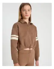 [Tilii] 1/4 Zip Cropped Sweat Top in Brown