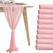 10 Pack 10ft Baby Pink Chiffon Table Runners Wedding Table Runner Sheer Romantic Tulle Table Runner for Christmas Wedding Bridal Tea Party Baby Shower Birthday Party Table Decorations(120 x 12 in)