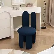 PP-Kic Modern Dressing Chair, Dressing Chair with Bunny Ear Shaped Backrest, Velvet Fabric Upholstered Chair, Simple Armrest Makeup Vanity Chair, Round Seat for Bedroom,Blue