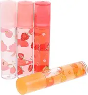FOYTOKI 4pcs Fruit Lip Balm Chap Stick Fruit- Organic Fruit Sheer Lipstick Fruit Flavored Lip Balm Clear Lip Gloss Fruit Organic Fruitful Glossy Lip Gloss Glass Liquid Moisturize Miss