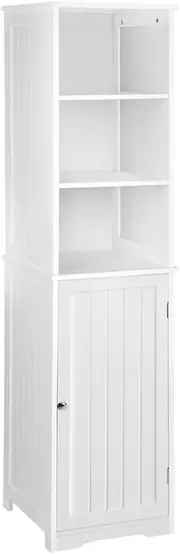 Bathroom Storage Cabinet, 118cm Height Cupboard Side Table, Corner Shelf Wall Over Toilet Roll Storages Cabinets, Unit Home Furniture Organiser Accessories, with Magnetic Doors Space Saving