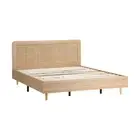 Oikiture Wooden Bed Frame King Size Rattan Headboard