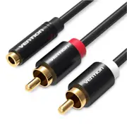 Vention VAB-R01-B200 3.5mm Female to Dual RCA Male Audio Cable - 2m - Black Metal type [VAB-R01-B200]