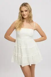 White Fit And Flare Dress Tiered Strappy - Size 16XL, Women's Skater Dress