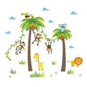 Catzon 2Pcs Removable Creative DIY Nursery Room Coconut Tree & Monkey Birds Wall Decorations Sticker
