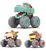 MOONTOY Toy Cars for 1 2 3 Year Old Boys, 3 Pack Friction Powered Cars Pull Back