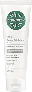 DERMAVEEN Face Gentle Exfoliating Scrub 125ml | Microbead Free Rice Powder Exfoliant | Hyaluronic Acid, Pro Vitamin B5, Colloidal Oatmeal for Sensitive & Dry Skin