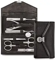 nippes Solingen Manicure Set Locks, 7 Pieces, Stainless Steel Nickel & Rust-Proof, Genuine Cowhide Leather Nail Case in Black, Nail Care Set, Made in Solingen/Germany
