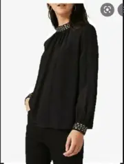 Sass & Bide The Faraway Embellished Black Cotton Top Sise M