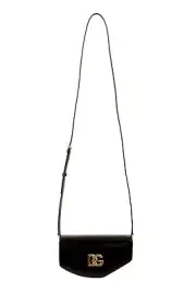 Dolce & Gabbana Women's Black 100% Patent Leather Logo Crossbody Shoulder Bag