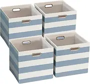 ORGMASTER Foldable Cube Storage Bin Organizing Baskets Cubby Boxes Fabric Storage Cubes Organizer Bins with Handles for Organization Shelf Closet, 13"x13"x13", Pack of 4, Blue/White Stripe