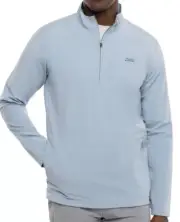 $139 Travis Mathew Twin Fin Quarter Zip Pullover- Heather Ash Blue Size Small
