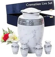 GR8 Keepsakes White Marble Urn With 4 Small Keepsake Urns for Human Ashes - Adult Male, Female, Decorative Cremation Urn