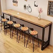 YVYKFZD Narrow Bar Table, Rectangle Bar Height Table, Solid Wood Dining Table, Farmhouse Breakfast Table Bistro Table with Metal Trestle Base, Table Only(Light Walnut,62.9"x23.6"x41.3")