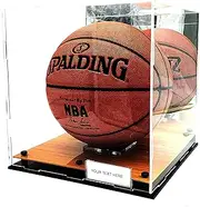 Full Size Basketball Square Shape Soccer Ball Acrylic Display Case Wood Box UV Protection 10x10x9 (Wood Platform)