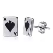 Men'S Earring ,Ace of Spades Stud Earrings, Stainless Steel Good Luck Poker Play