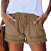 [RegaliaKun] Fringe Shorts Womens Cotton Linen Shorts Soft Elastic Waist Summer Casual Short Pants 2025 Fashion Trendy