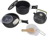 Topyond 13pcs Camping Cookware Set, Portable Nonstick Pots and Pans with Kettle Bowls Spoon Spatula, Cooking Set for Fast Heating Backpacking Cooking, Camping, Hiking, Outdoor Picn