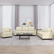 Cream Faux Leather Sofa Set for Living Room - Includes Sofa, Couches, and Cushions - Modern Furniture for Lounging and Relaxation