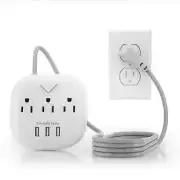 Power socket with switch, 3 sockets, 3 USB Ports, 5ft Extension Cord, Quick