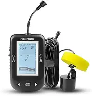 zolyet Portable Fish Finder with Wired Sonar Transducer Handheld Wired Fish Alarm Finder with 0.6-100m Detection Depth for Kayak Boat Ice Fishing Black