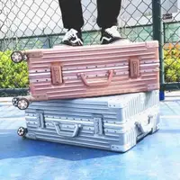 在飛比找ETMall東森購物網優惠-復古22寸子母旅行箱可坐人鋁框
