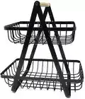 NEW Iron Metal Storage Baskets – 2-Tier Wire Organizer Bin with Wood Handles