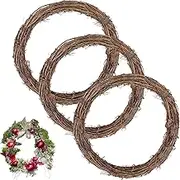 LOSYHU 3PCS Natural Grapevine Wreaths, 30cm Rattan Wreath Vine Branch Wreath DIY Rattan Wreath Frame, Hand-woven Rattan Wreaths for Front Door Wall Hanging, Wedding and Party Decors