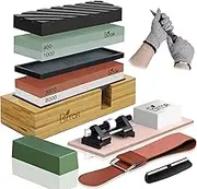 BRITOR Whetstone Sharpening Stone,4 Side Grit 400/1000 3000/8000 Grit,Knife Sharpener Stone with Non-Slip Rubber Stone Holder,Flattening Stone,Leather Strop,Honing Guide, Cut Resistant Gloves