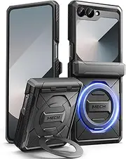 [Tongate] Magnetic for Z Flip 6 Case, Compatible with Magsafe, [Hinge Protection & Front Screen Protector] [Military-Grade Protective] Ring Kickstand Phone Case for Samsung Galaxy Z Flip 6 2024, Black