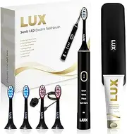 LUX Oral Care LED Whitening Electric Toothbrush - Rechargeable Electronic Brush for Adults - LED Blue Light Whitening & Cleaning - Powered w/Sonic Technology for Whiter Cleaner Teeth Black/Gold