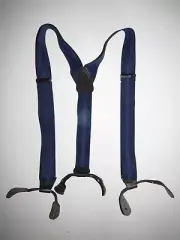 Men's Navy Stripe Y Style Suspenders: Button On with Leather Ears, USA Made