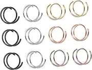 AOKWAWALIY Gorgeous Spiral Nose Rings 0.8 * 0.8mm 12PCS Nose Piercing Hoops Stainless Steel Nose Jewelry Fashion Nose Ring Set for Women Men