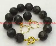 14mm Natural Black Labradorite Round Beads Gemstone Bracelet Earrings Set 7.5"