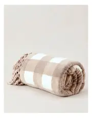 [Heritage] Chenille Fringe Blanket in Neutral Gingham