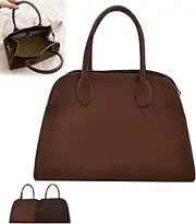 [MAKTOR] Womens Suede Tote Bag, Faux Leather Tote Bag for Women Vintage Top Handle Bag Fashion Retro Shoulder Satchel Bag, No shoulder straps(Large, Brown)