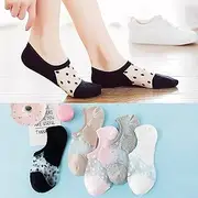 [TYKGD] Women's Socks 5 Pairs Women Summer Cotton Transparent Socks Lace Mesh No Show Socks Non-Slip Silicone Black White Female Thin Invisible Socks