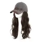 Highlights Vintage Baseball Cap with Wig -piece Long Wave Hair Women