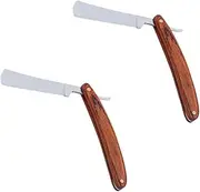 Outanaya 2Pcs Vintage Razor with Handle Manual Beard Trimming Shaver for Men for Eyebrow Shaping Head Shaving Salon Comfortable Grip
