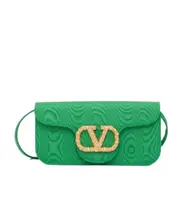 Valentino Locò VLogo Signature Foldover Top Clutch Bag One size Emerald/Crystal