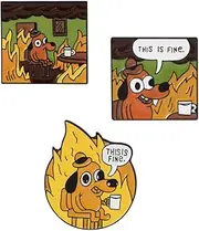 [HUAQIGUO] 3 PC THIS IS FINE Dog Meme Pins Funny Animal Comics Enamel Pins Custom Cartoon Dog Brooches Lapel Pin Shirt Bag Funny Animal Badge Jewelry Gift Fans Friends