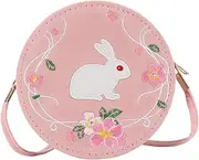 [Healeved] 1Pc Antique Embroidery Crossbody Pouch Bag Round Shape with Rabbit Design for School Work Unique present for Han Clothing Lovers